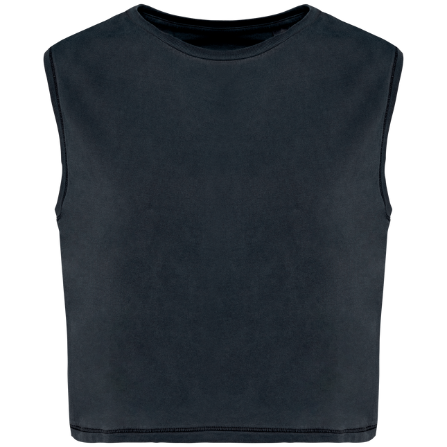 Camiseta crop ecorresponsable sin mangas mujer - Washed Coal Grey