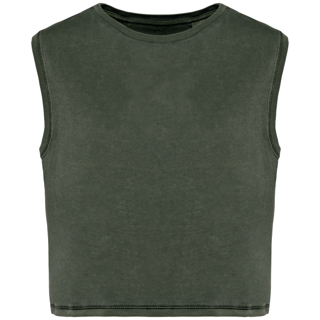 Camiseta crop ecorresponsable sin mangas mujer - Washed Organic Khaki