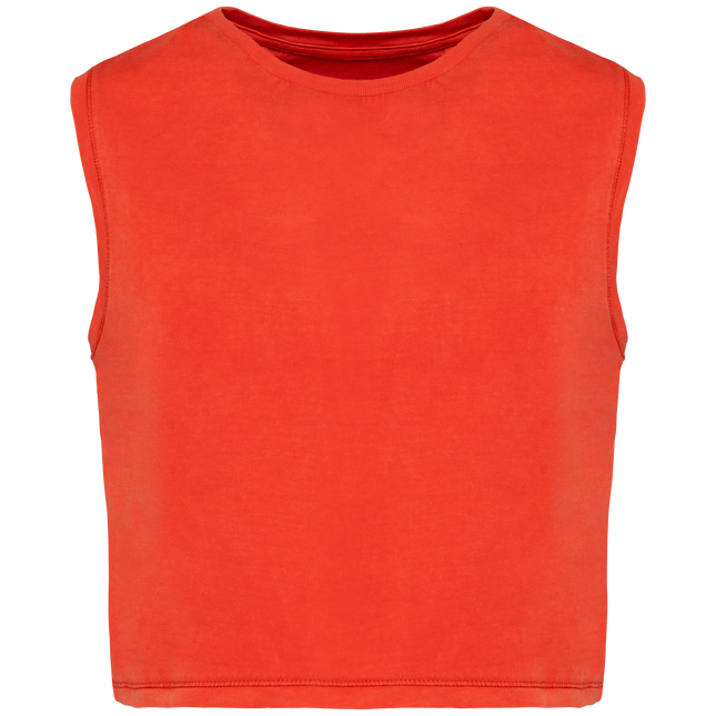 Camiseta crop ecorresponsable sin mangas mujer - Washed Paprika