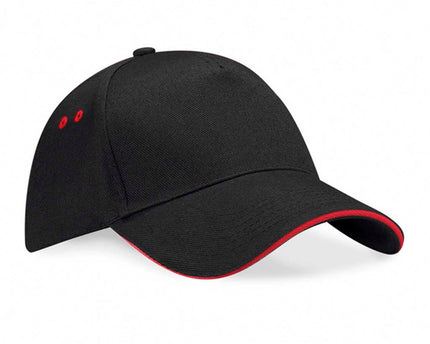 Gorra 5 Paneles 100% Algodón Black - Borde Rojo - COREX SPORT FITNESS