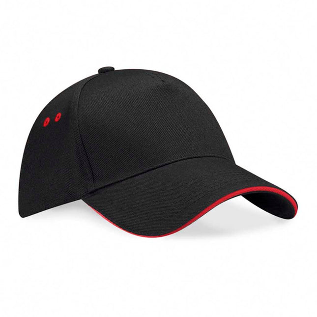 Gorra 5 Paneles 100% Algodón Black - Borde Rojo - COREX SPORT FITNESS