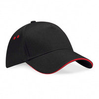 Gorra 5 Paneles 100% Algodón Black - Borde Rojo