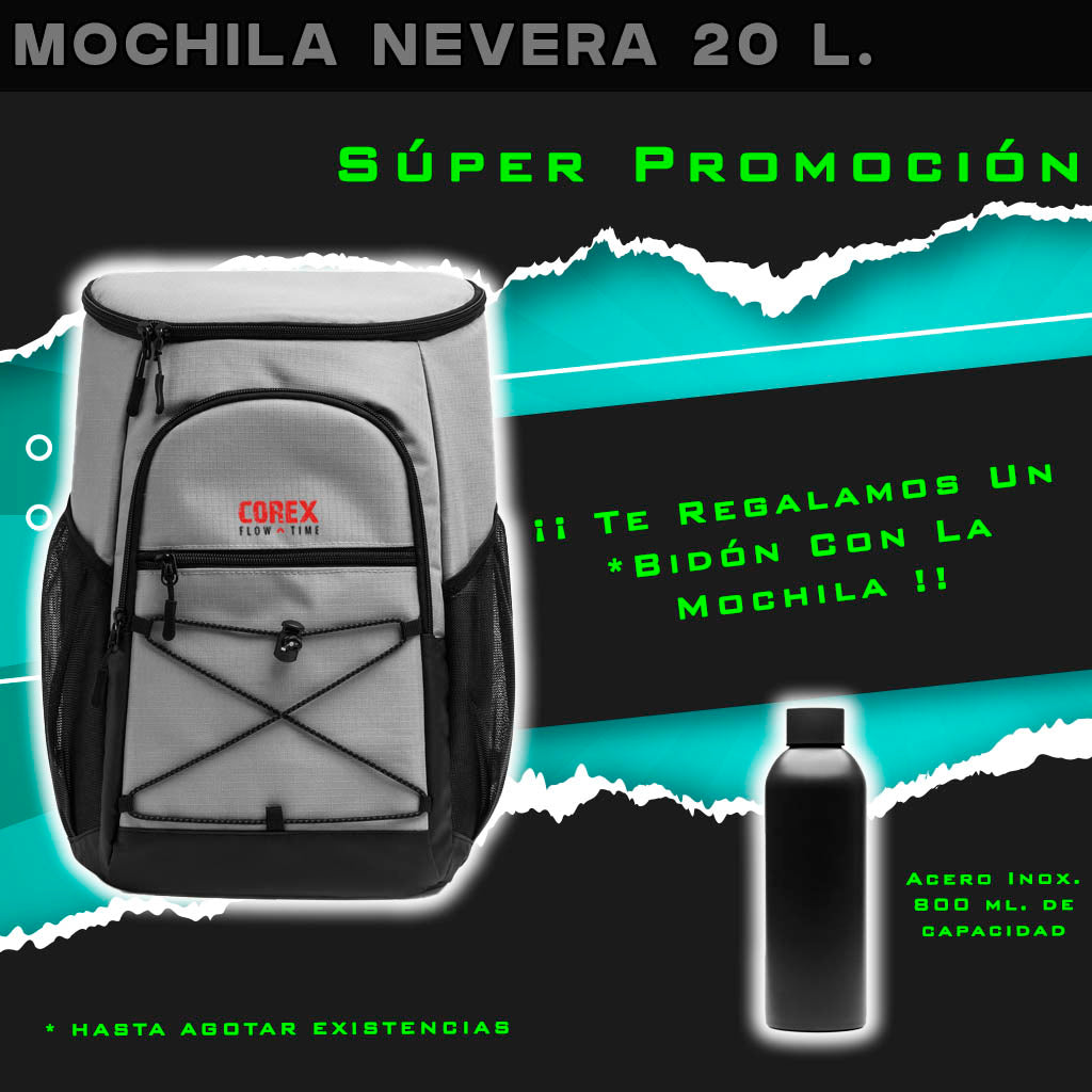 MOCHILA NEVERA DE 20 L. GRIS PROMOCIÓN BIDÓN DE AGUA